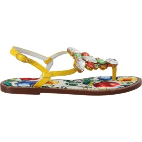 Dolce & Gabbana Majolica Crystal Embellished Leather Sandals