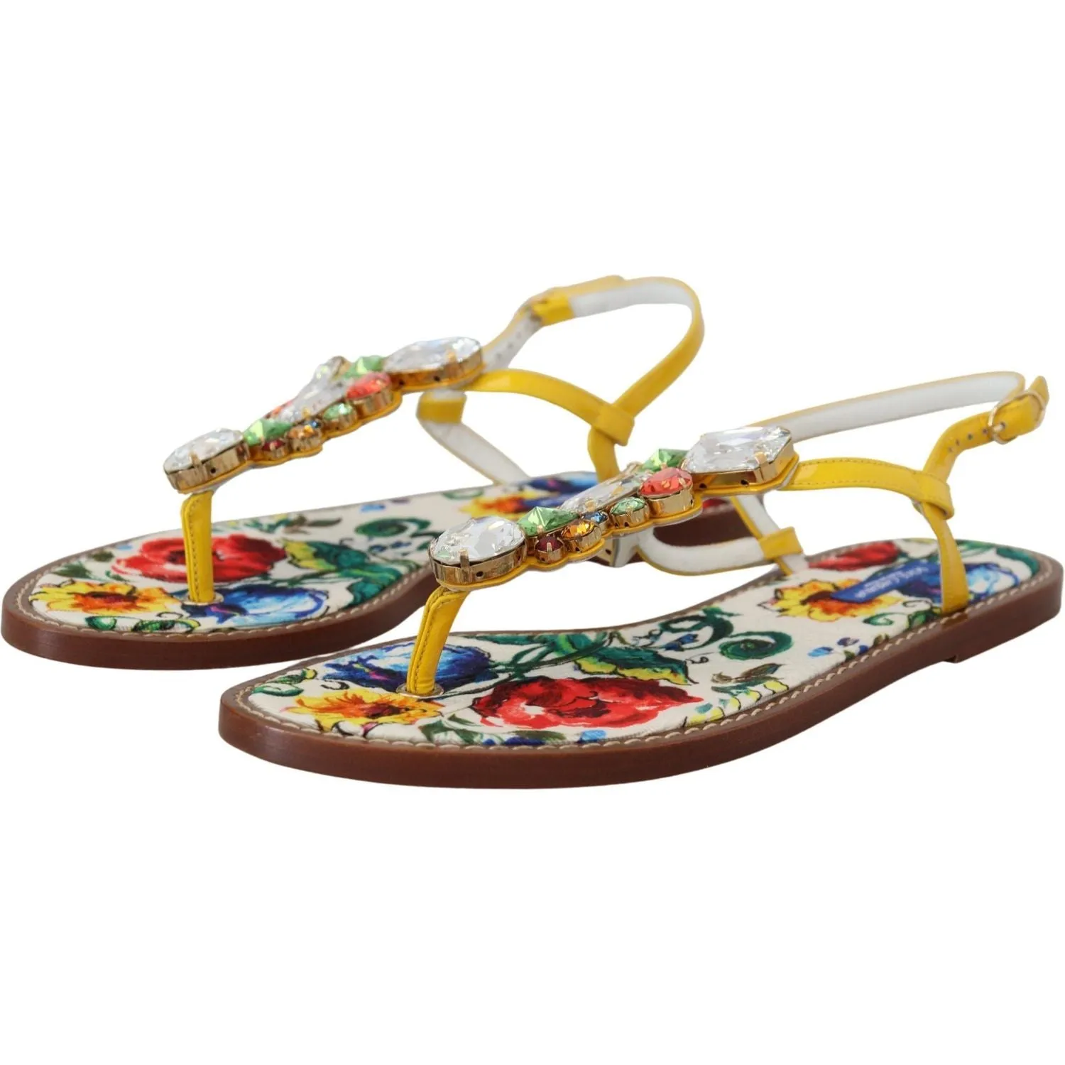 Dolce & Gabbana Majolica Crystal Embellished Leather Sandals