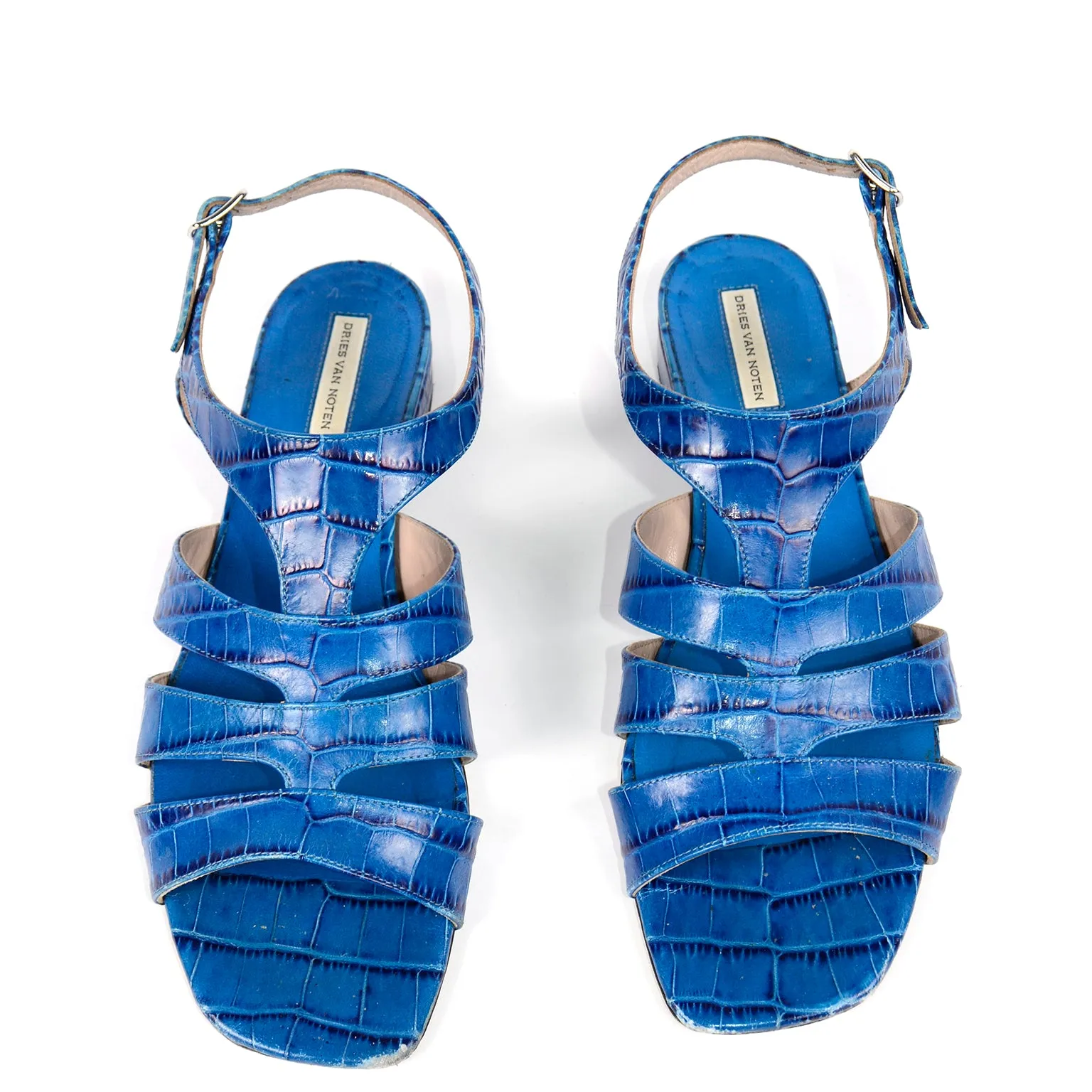 Dries Van Noten Blue Alligator Leather Sandals Size 37 w/ Box