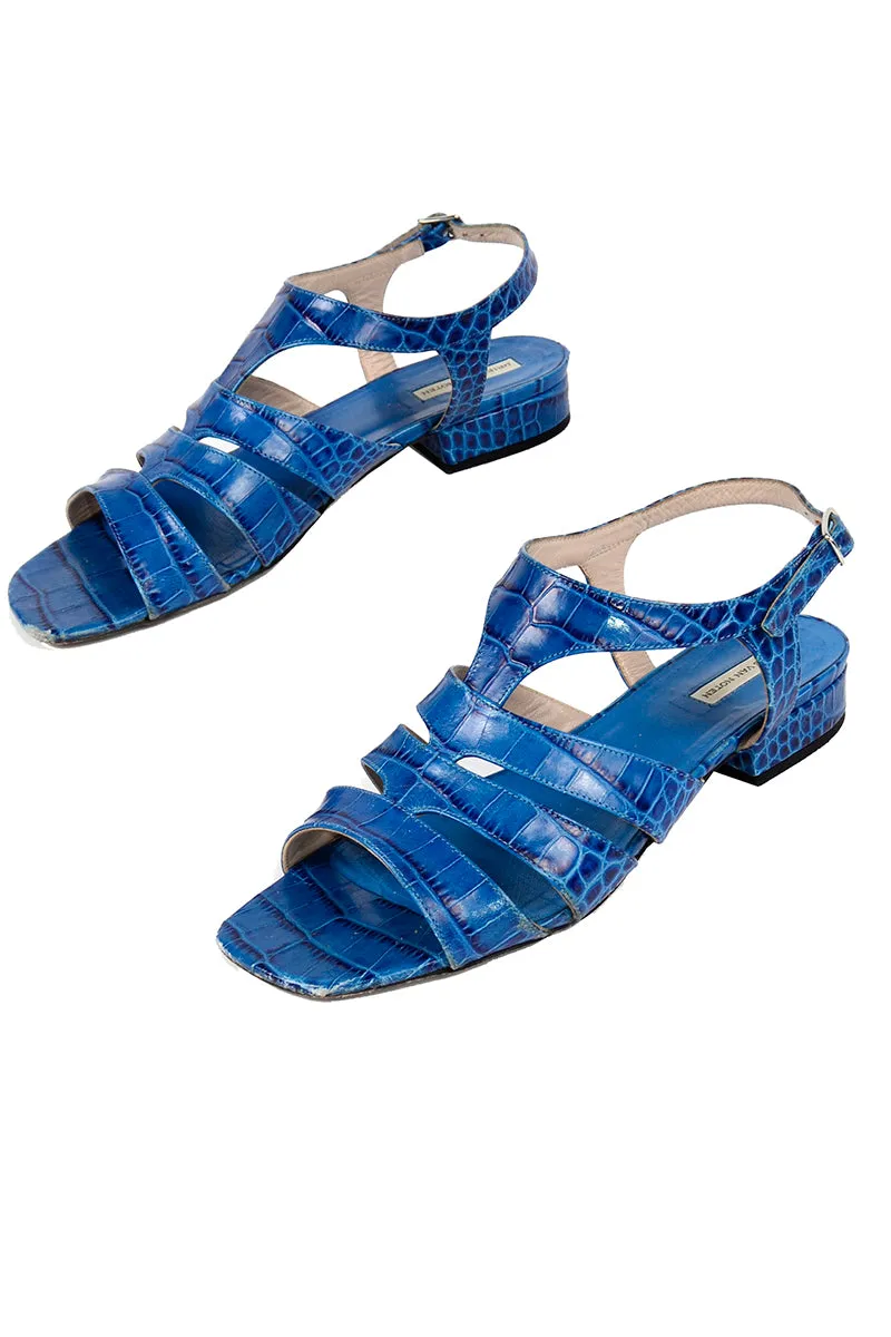 Dries Van Noten Blue Alligator Leather Sandals Size 37 w/ Box