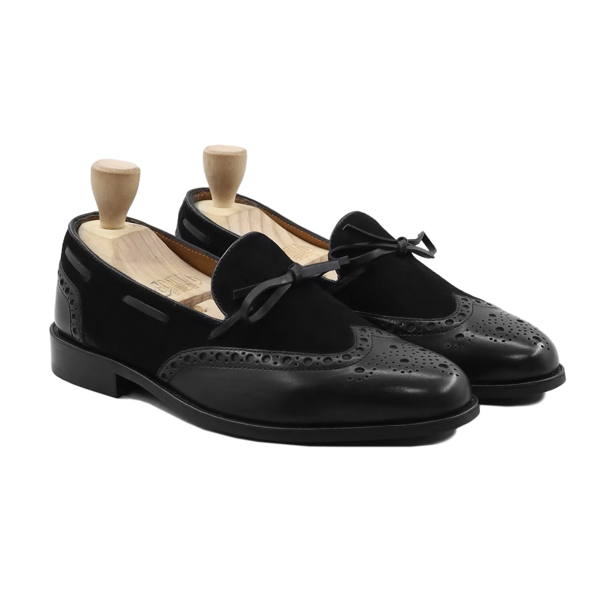 Dubnion - Men's Black Kid Suede and Calf Leather Loafer