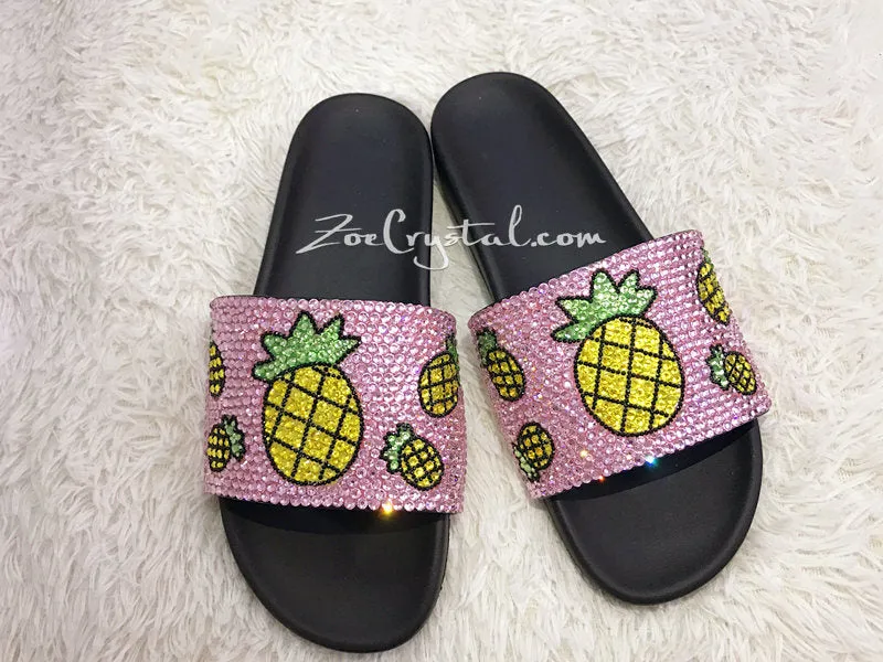 Fashionable Summer Pink SANDALS / SLIDES with Pineapples