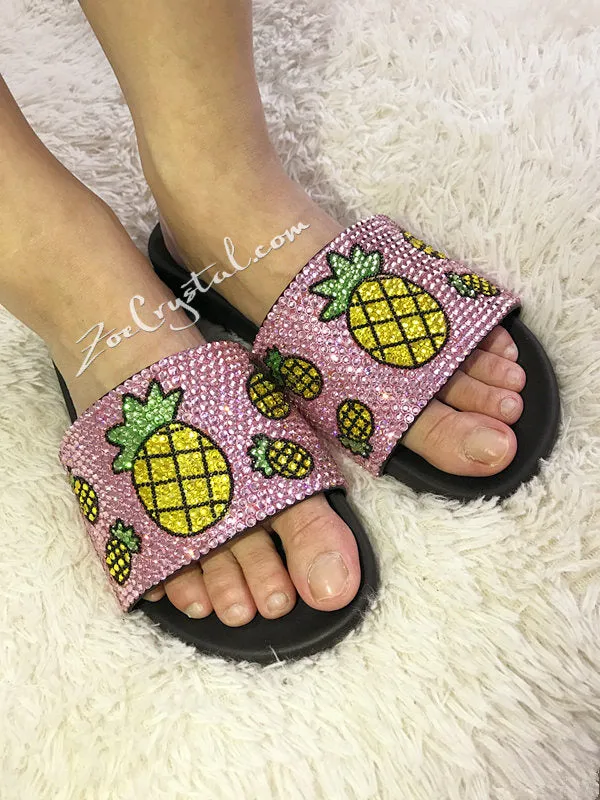 Fashionable Summer Pink SANDALS / SLIDES with Pineapples