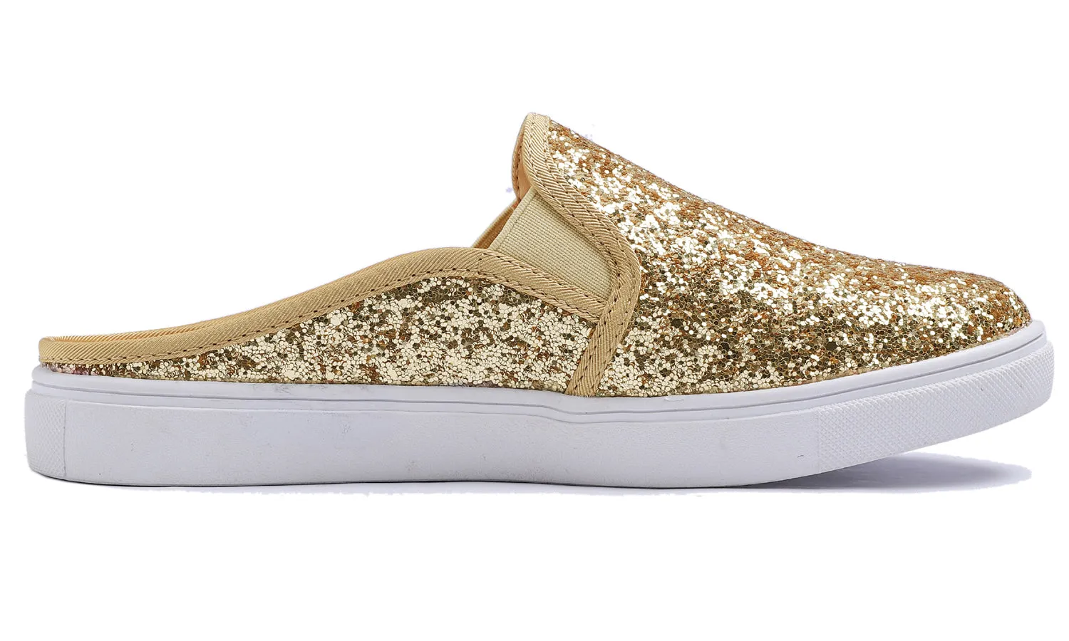 Feversole Women's Sport Mules Slip On Loafers Fashion Backless Sneakers Gold Glitter