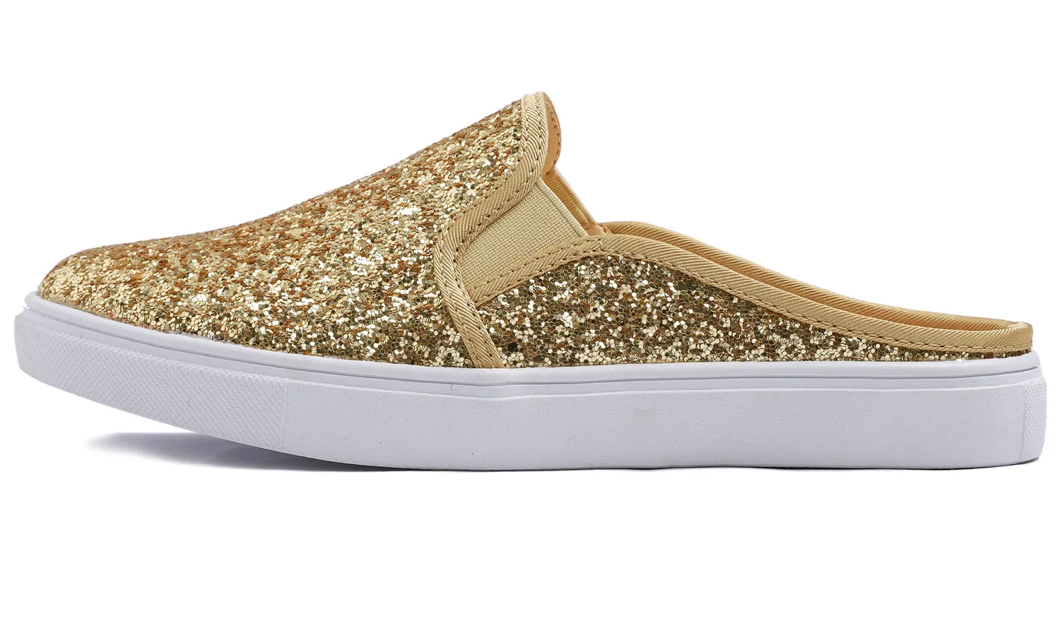 Feversole Women's Sport Mules Slip On Loafers Fashion Backless Sneakers Gold Glitter