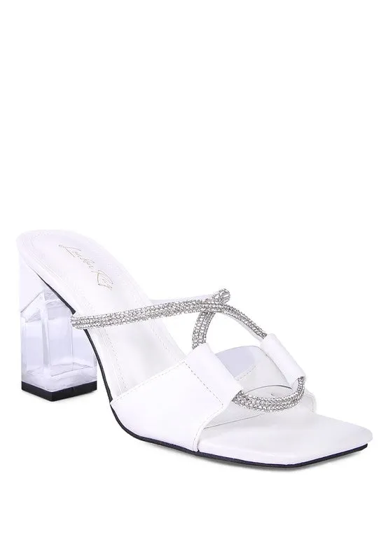 FINEAPPLE CRYSTAL LOOP MID HEEL SANDALS