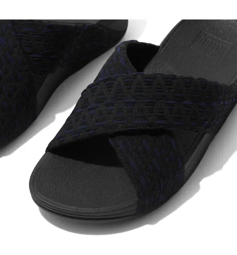 FitFlop Womens Lulu Geo Webbing Cross Slides Black Mix