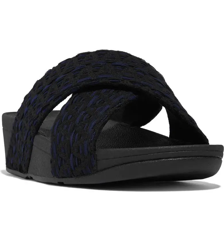 FitFlop Womens Lulu Geo Webbing Cross Slides Black Mix