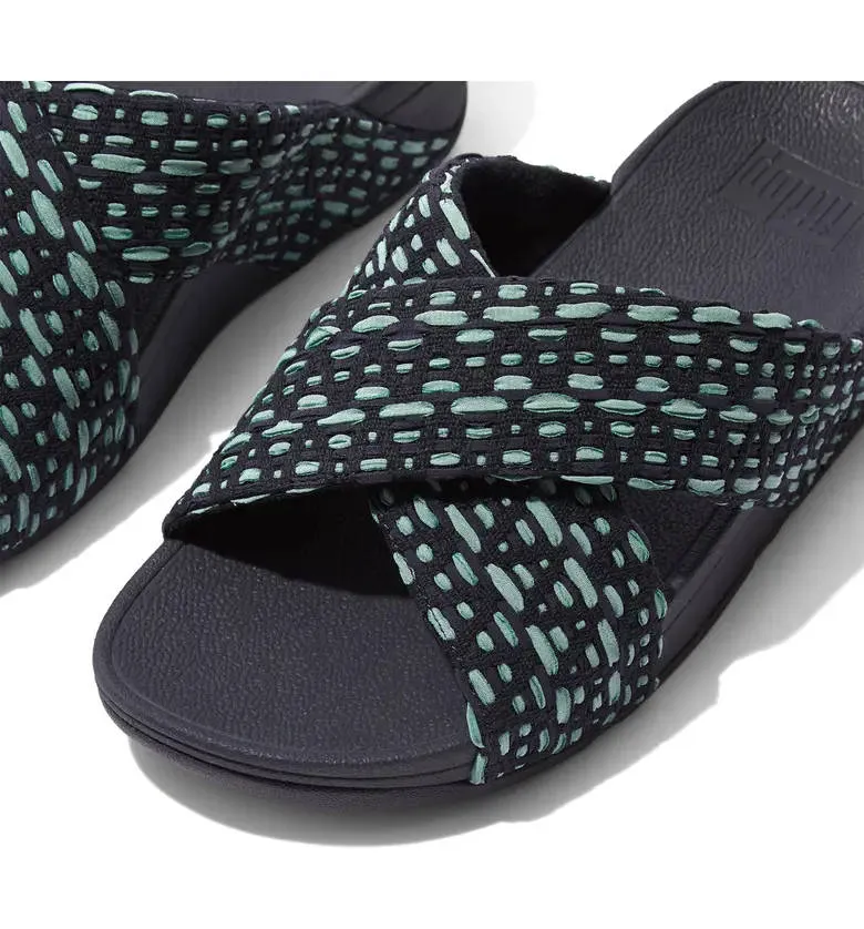 FitFlop Womens Lulu Geo Webbing Cross Slides Midnight Navy Mix