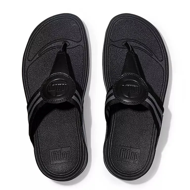 FitFlop Womens Walkstar Webbing Toe-Post Sandals All Black