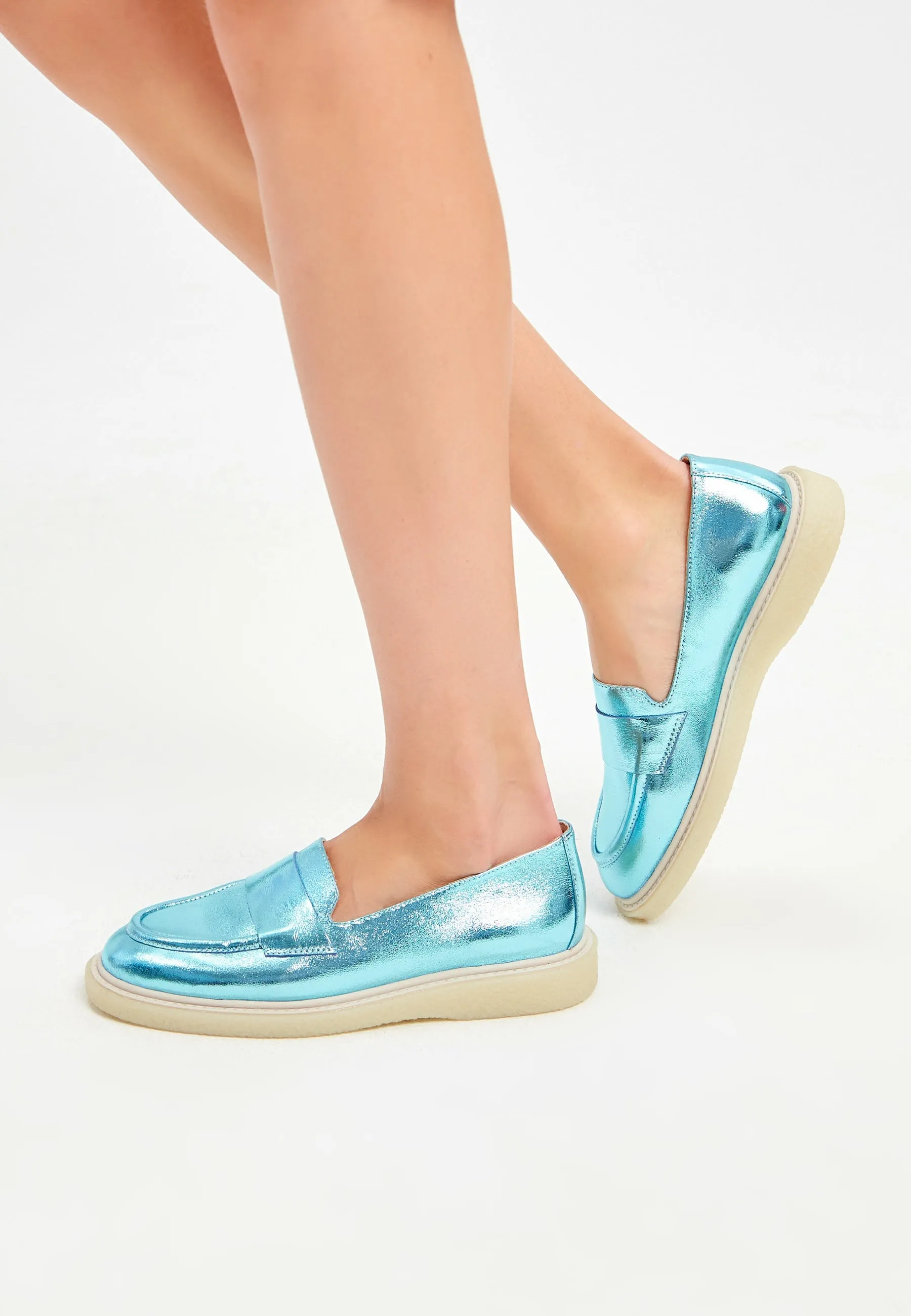 Flat Sole Loafers - Metallic Blue