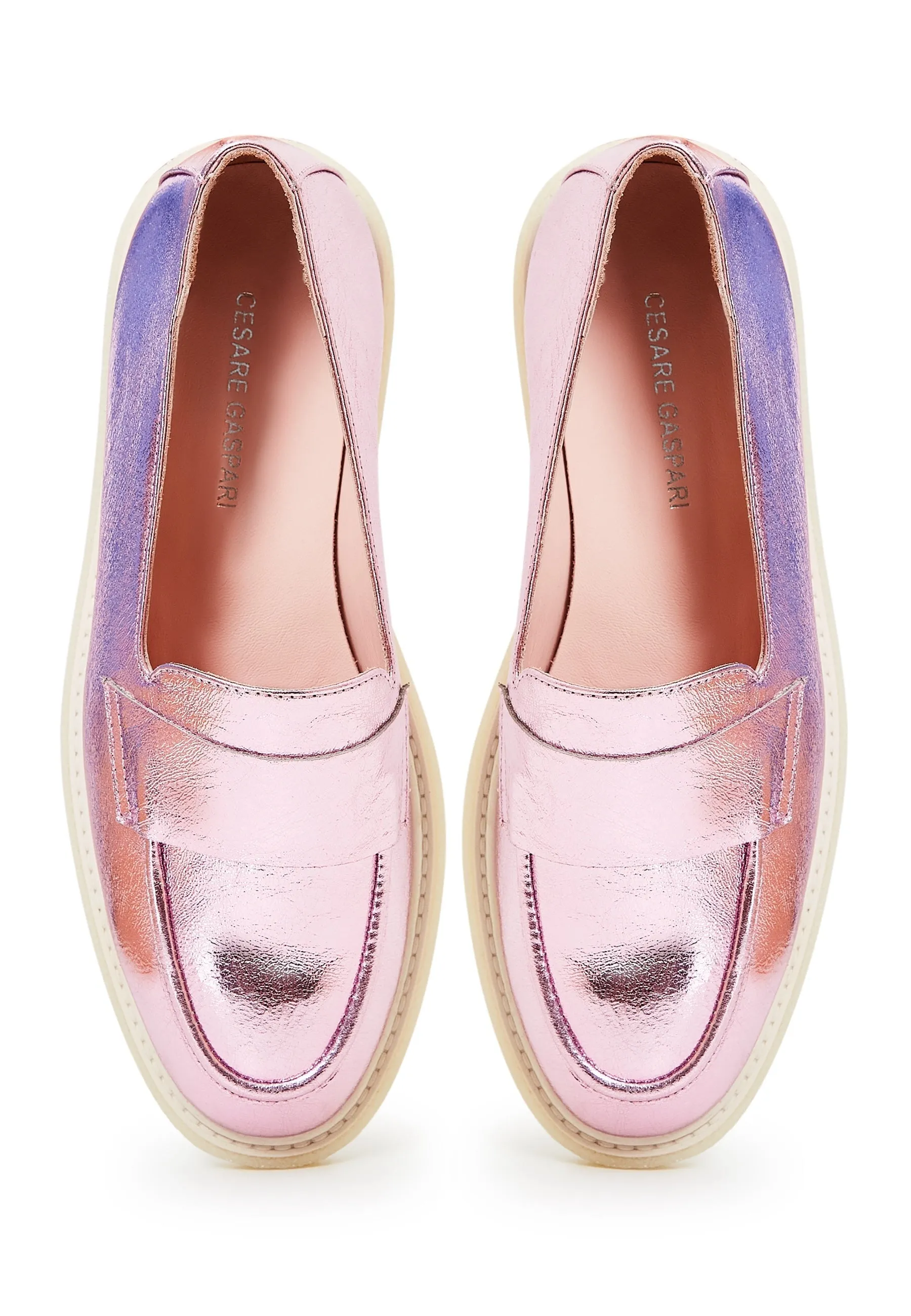 Flat Sole Loafers - Metallic Pink