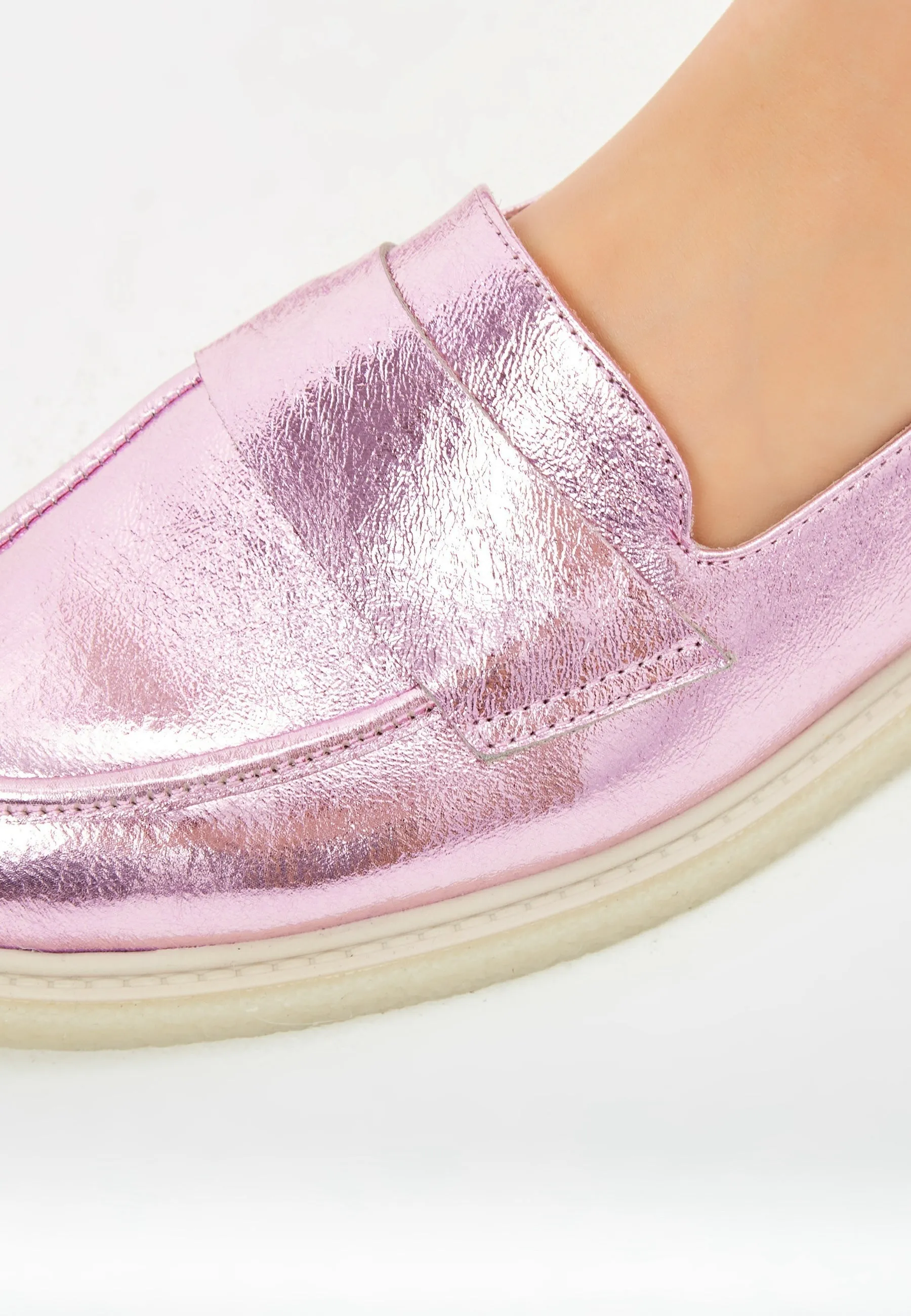 Flat Sole Loafers - Metallic Pink