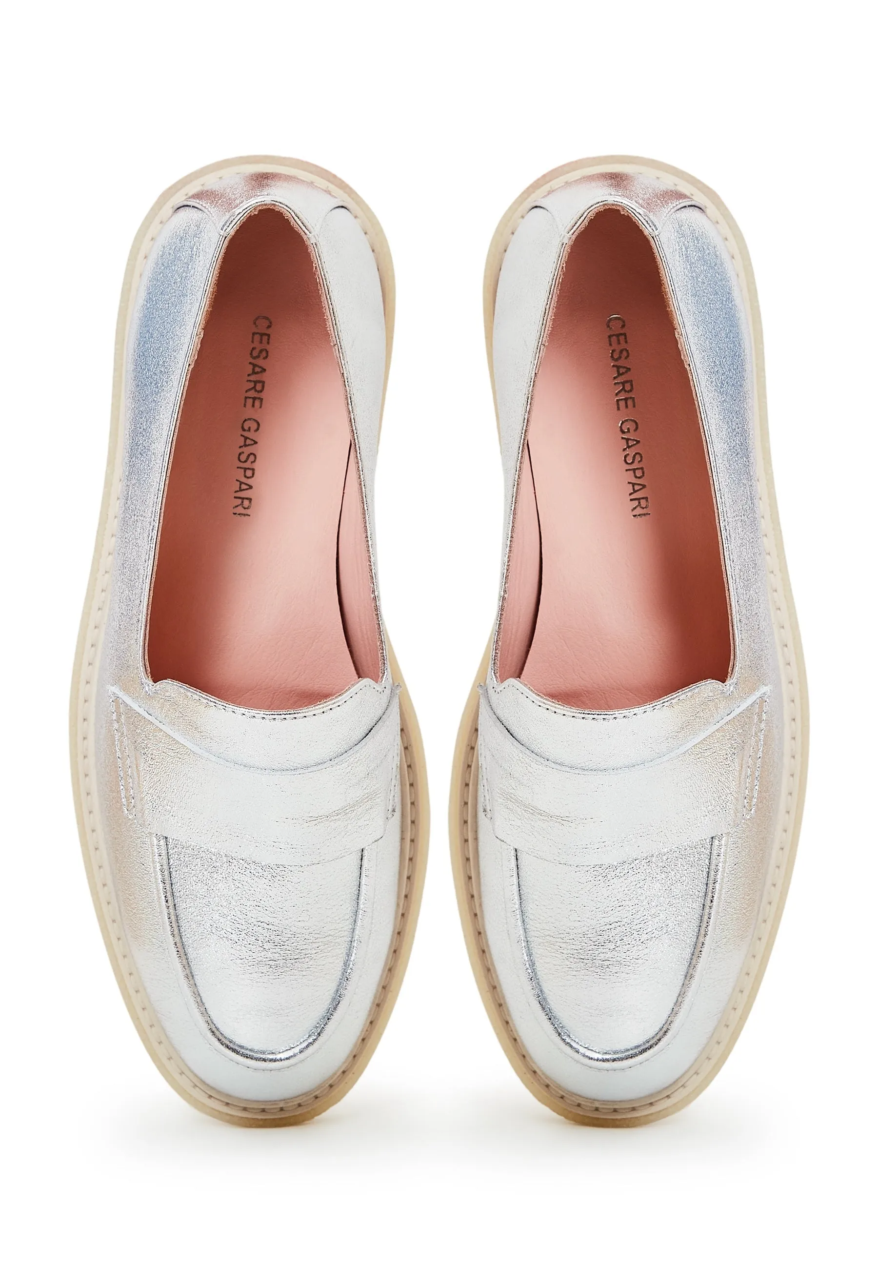 Flat Sole Loafers - Silver