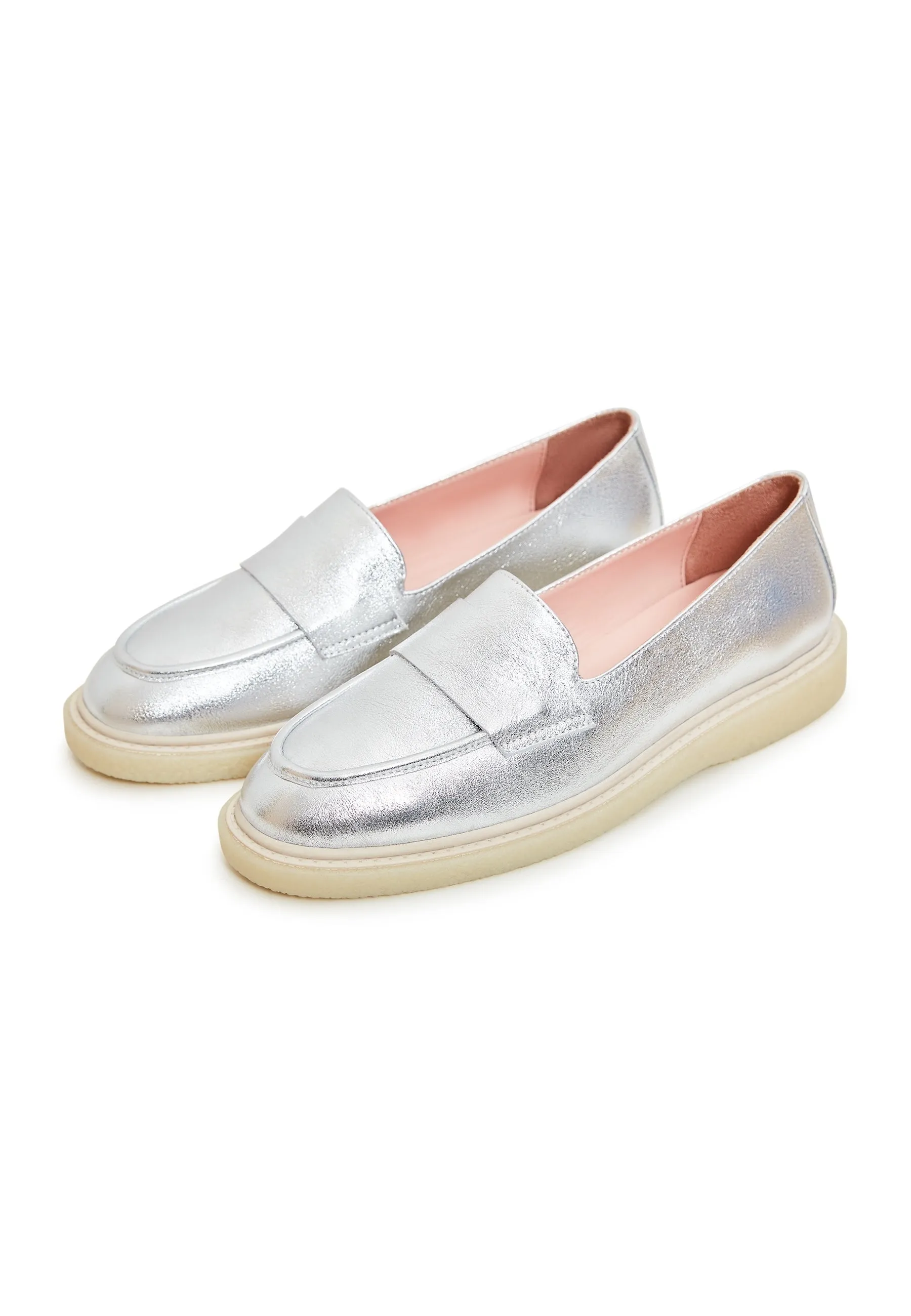 Flat Sole Loafers - Silver