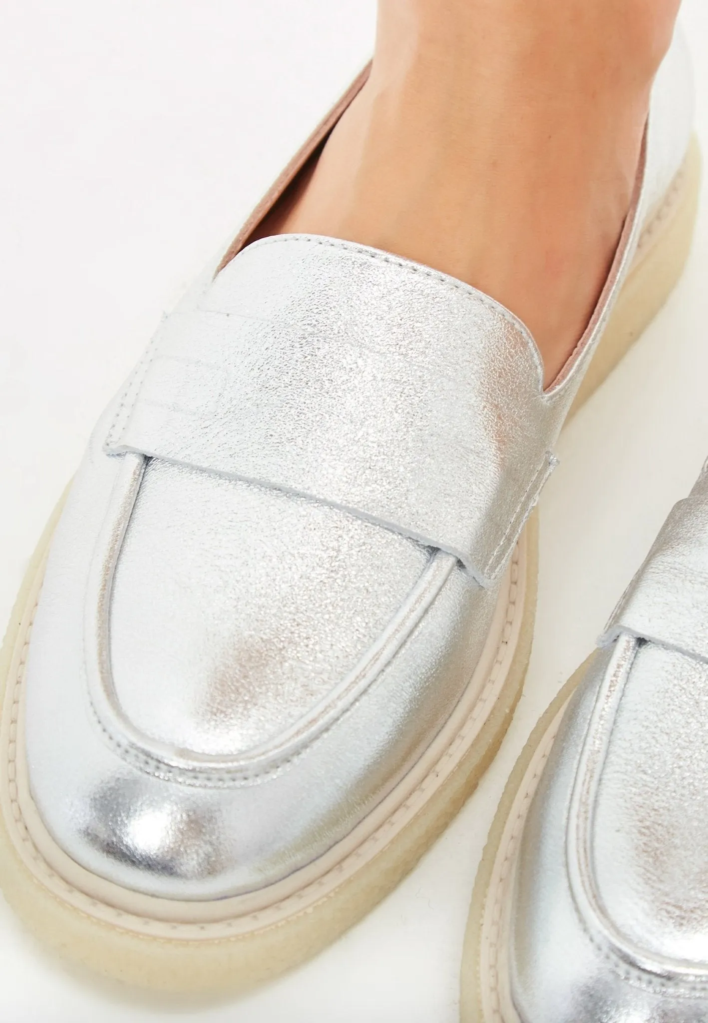 Flat Sole Loafers - Silver