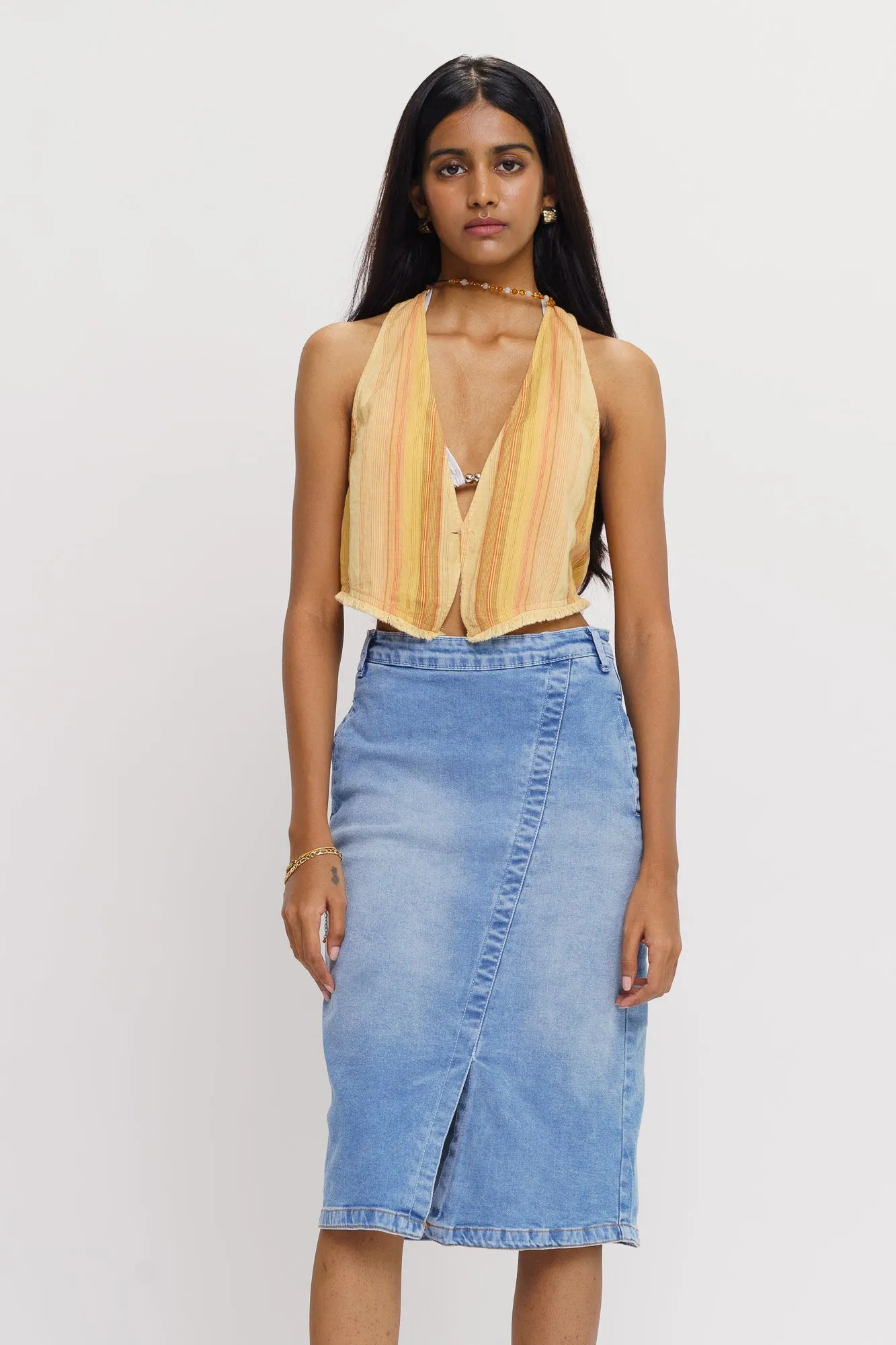 Front Slit Light Denim Skirt