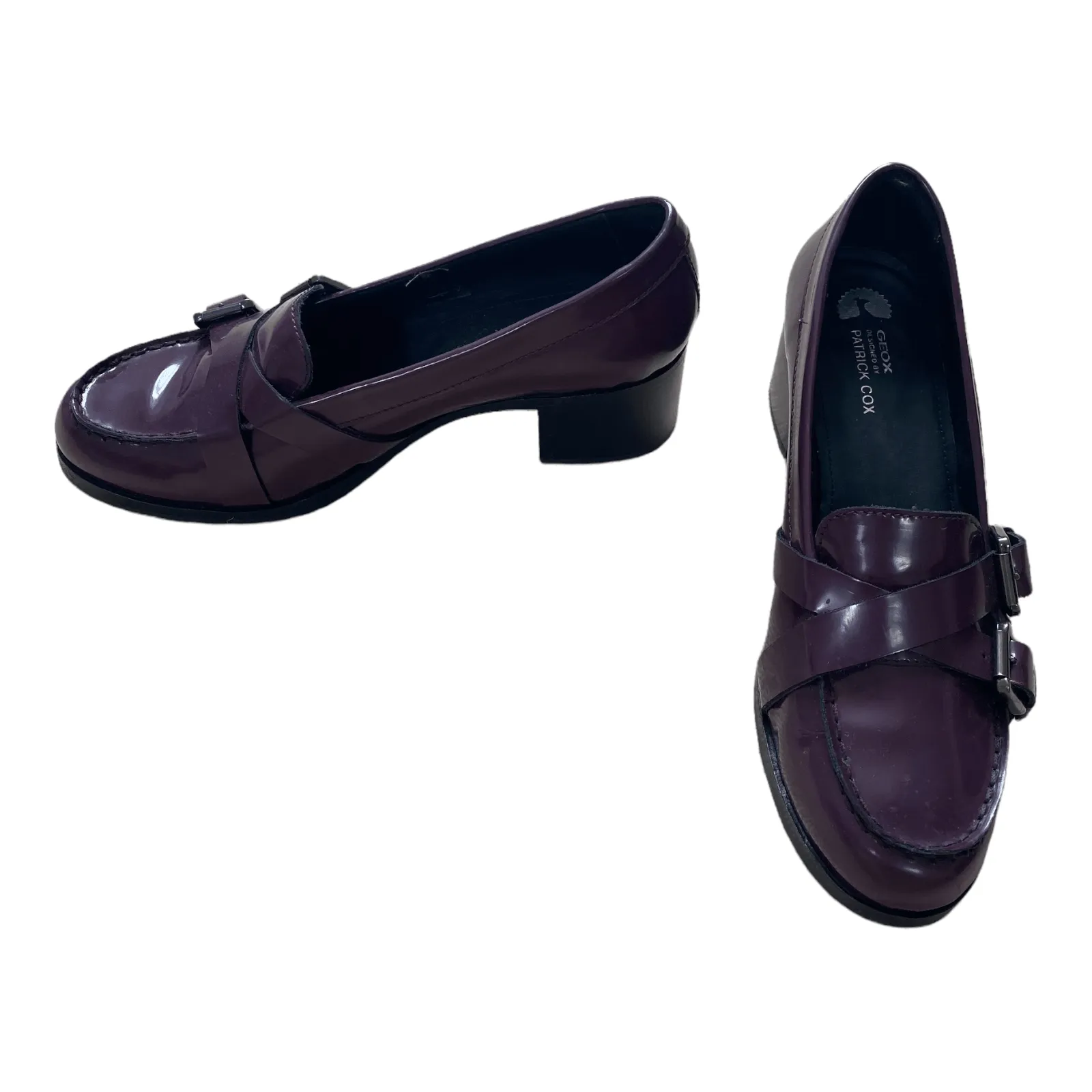 Geox Leather Block Heel Loafers Purple UK 6 EU 39