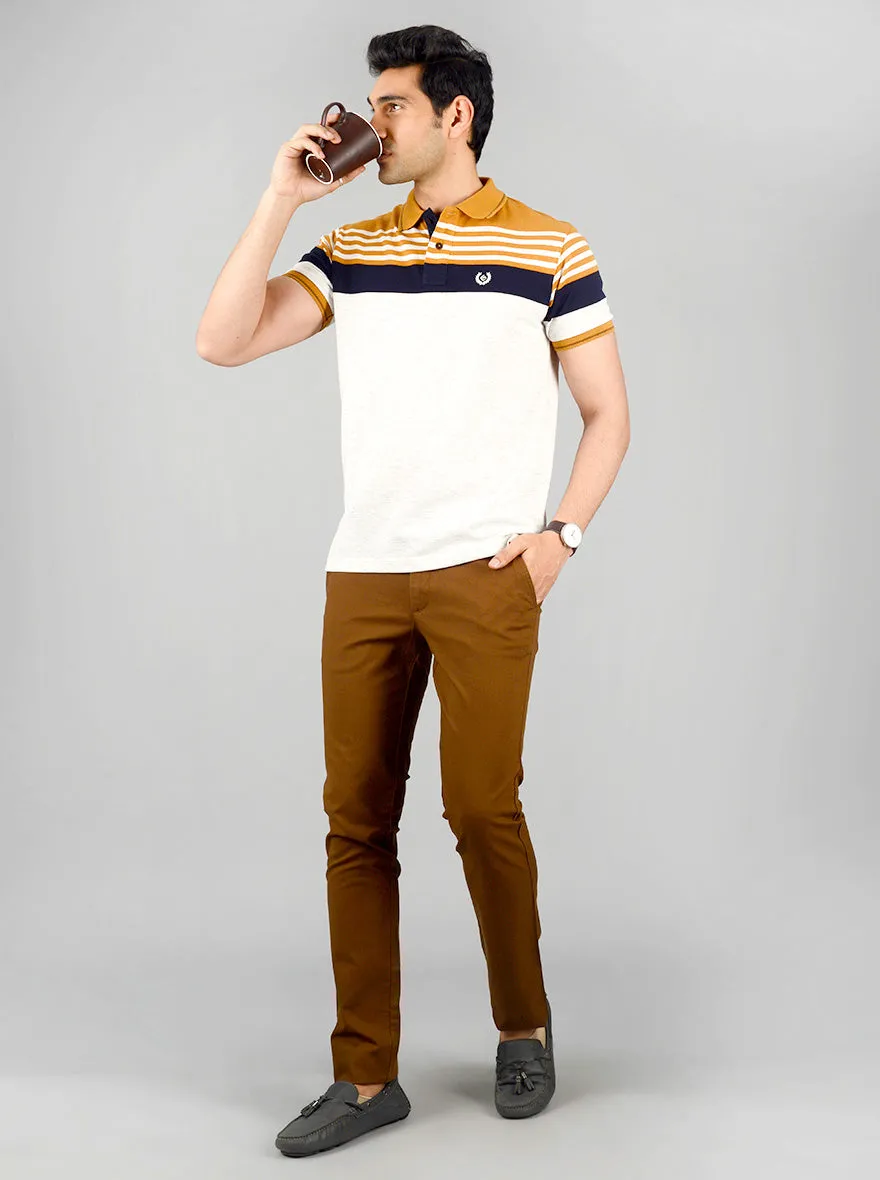 Grey & Yellow Striped Slim Fit Polo T-shirt | Greenfibre