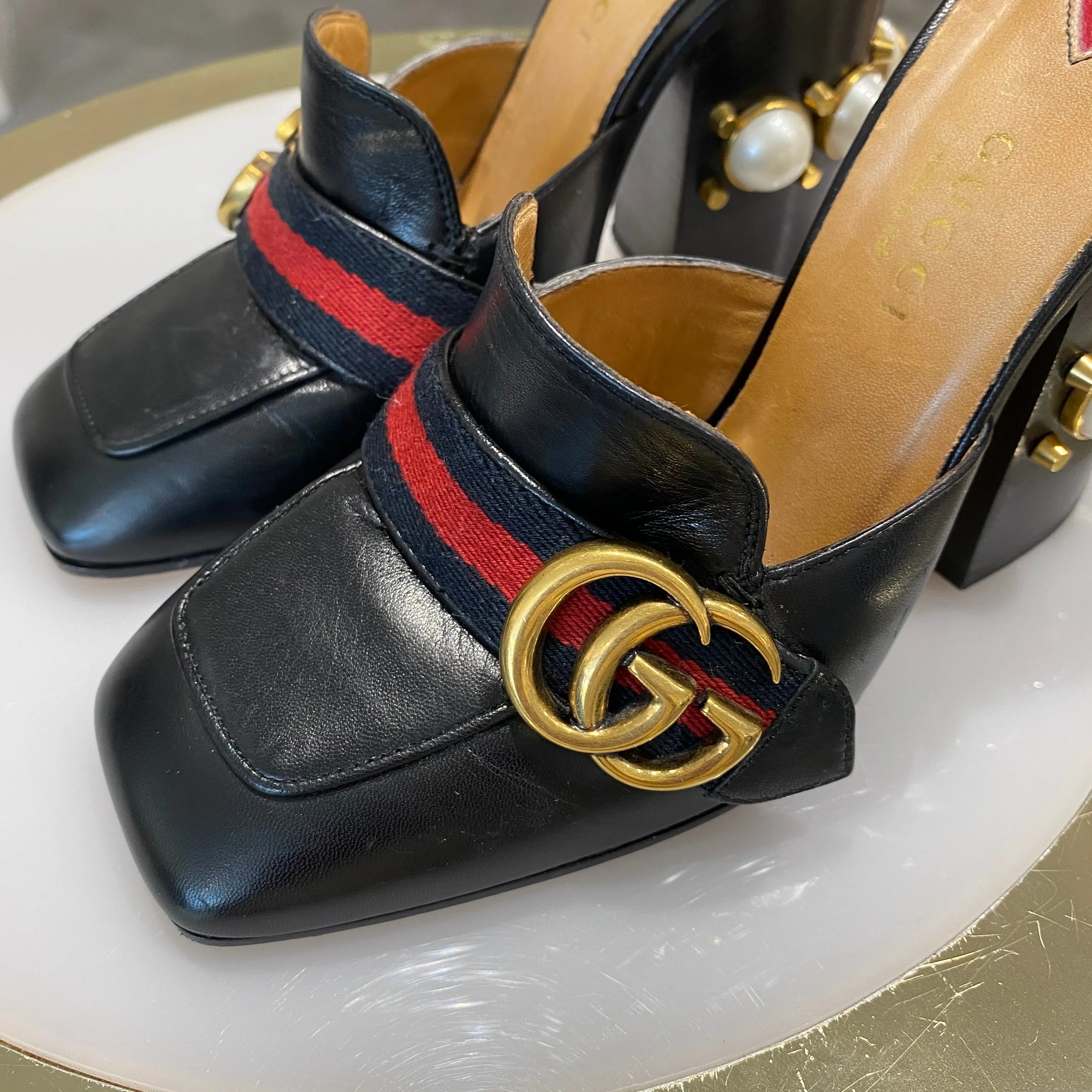 Gucci Peyton Pearl Heel Mules