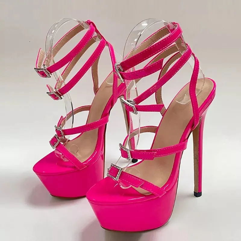 High-Fashion Platform Sandals for Women: Open Toe, Crystal Buckle, Stiletto Heels