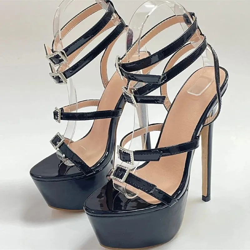 High-Fashion Platform Sandals for Women: Open Toe, Crystal Buckle, Stiletto Heels