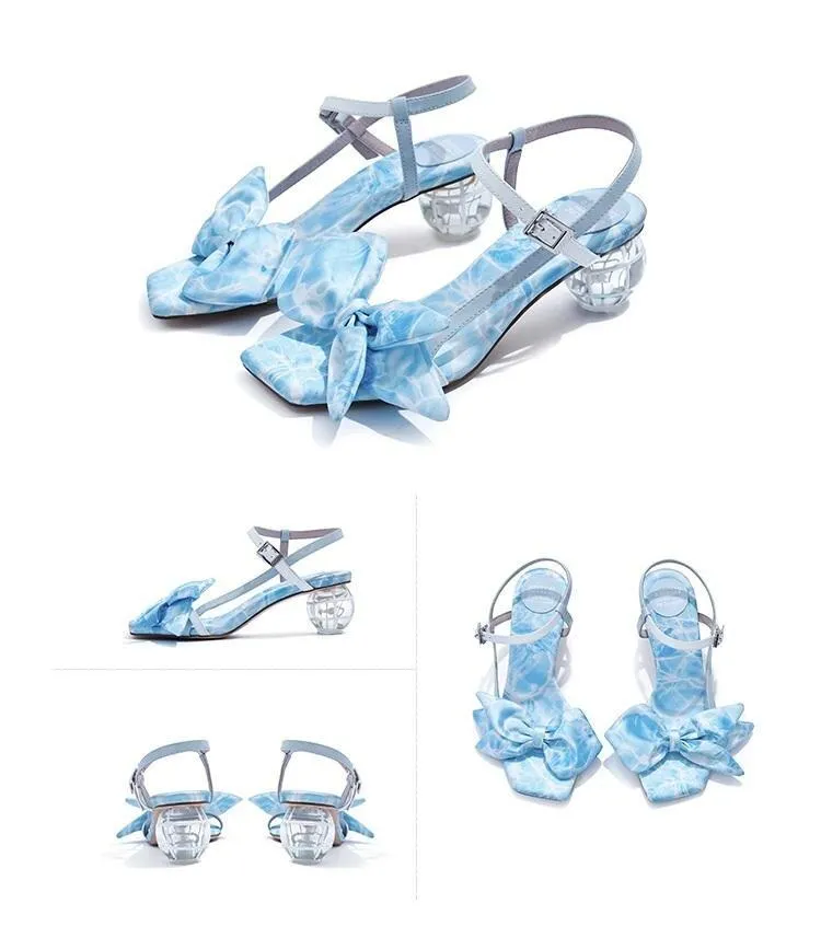 HOA new bow crystal heel word belt heeled sandals - Boa