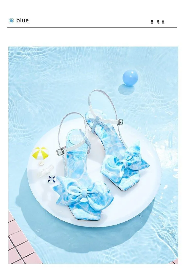 HOA new bow crystal heel word belt heeled sandals - Boa