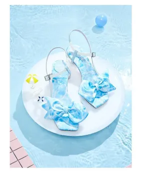 HOA new bow crystal heel word belt heeled sandals - Boa