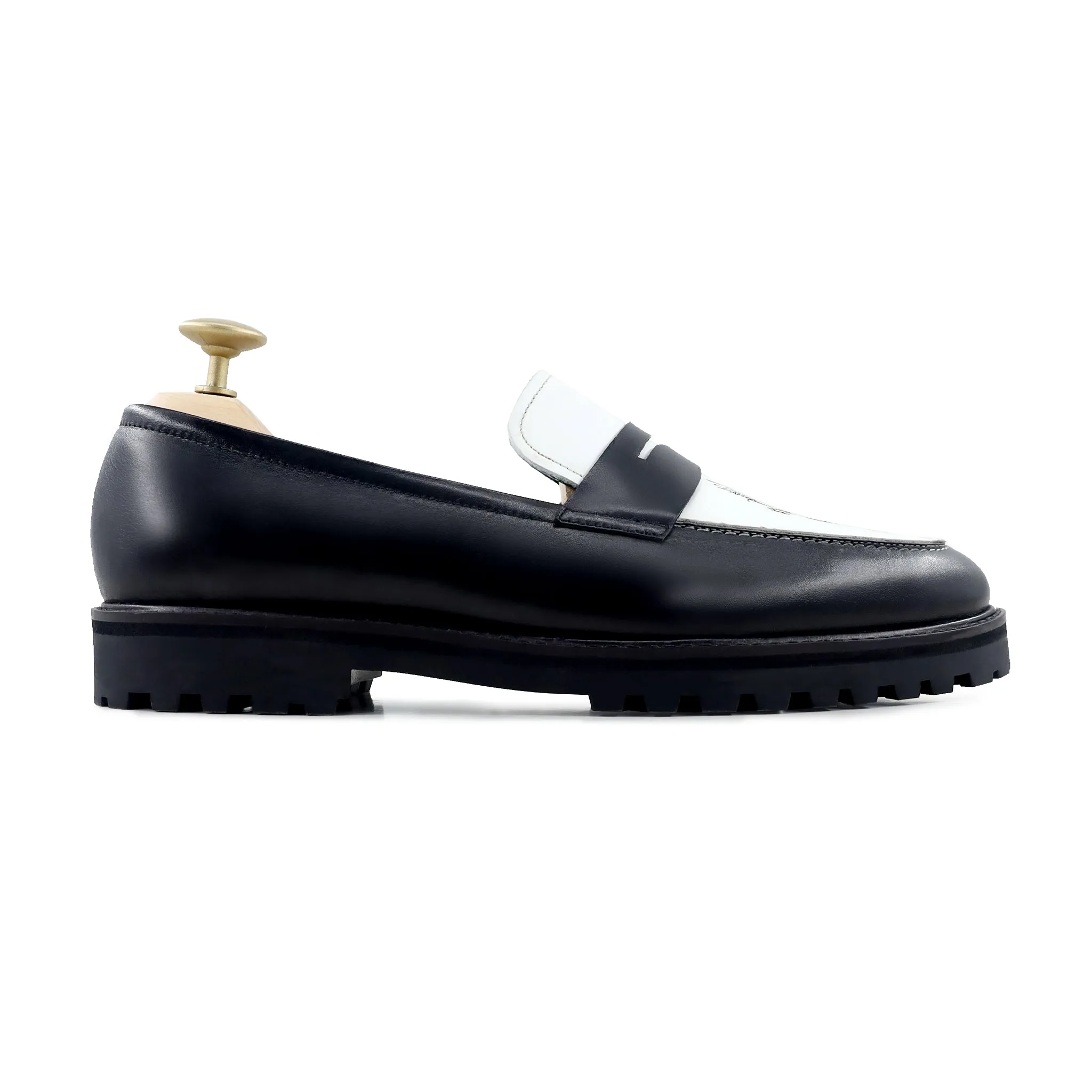 Hobart - Men's Black and White Calf Leather Loafer (Dragon Edition)