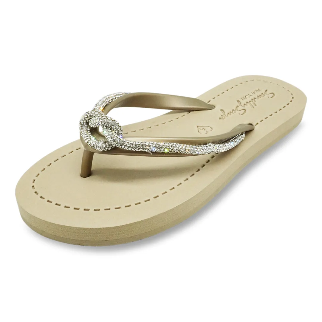 Knot_Crystal Rhinestone rope - Womens Flat Flip Flops Sandal