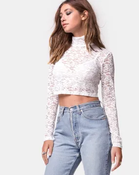 Lara Crop Top in Rose Lace White