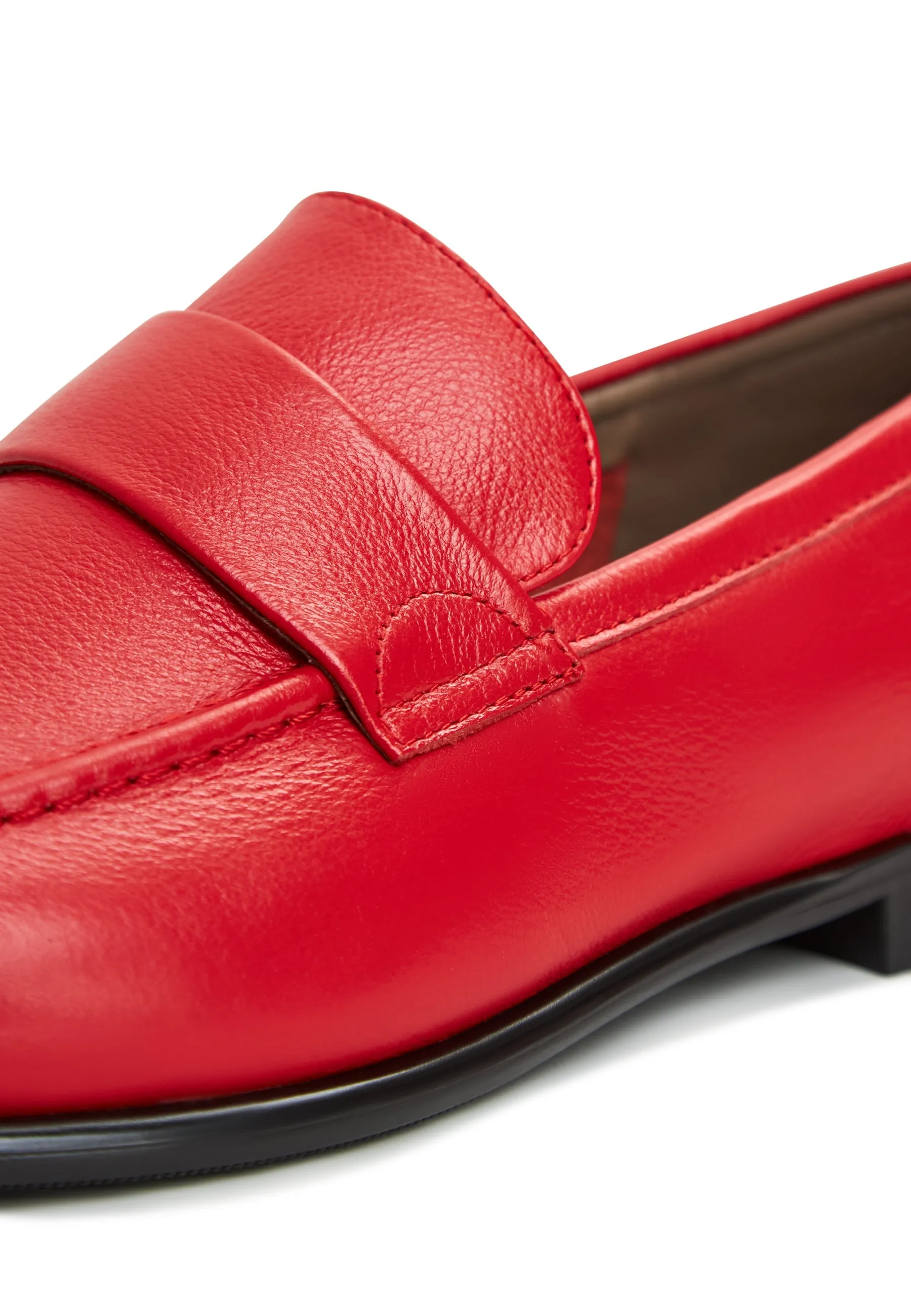 Leather Block Heeled Loafers Abigail - Red