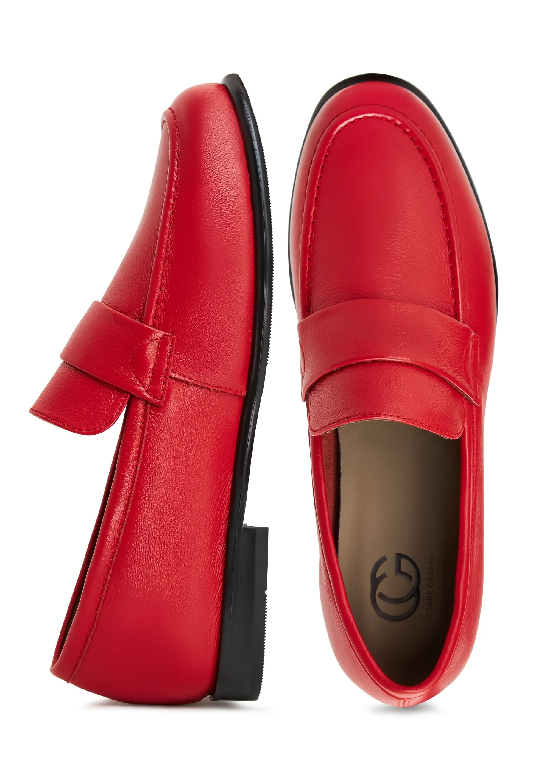 Leather Block Heeled Loafers Abigail - Red