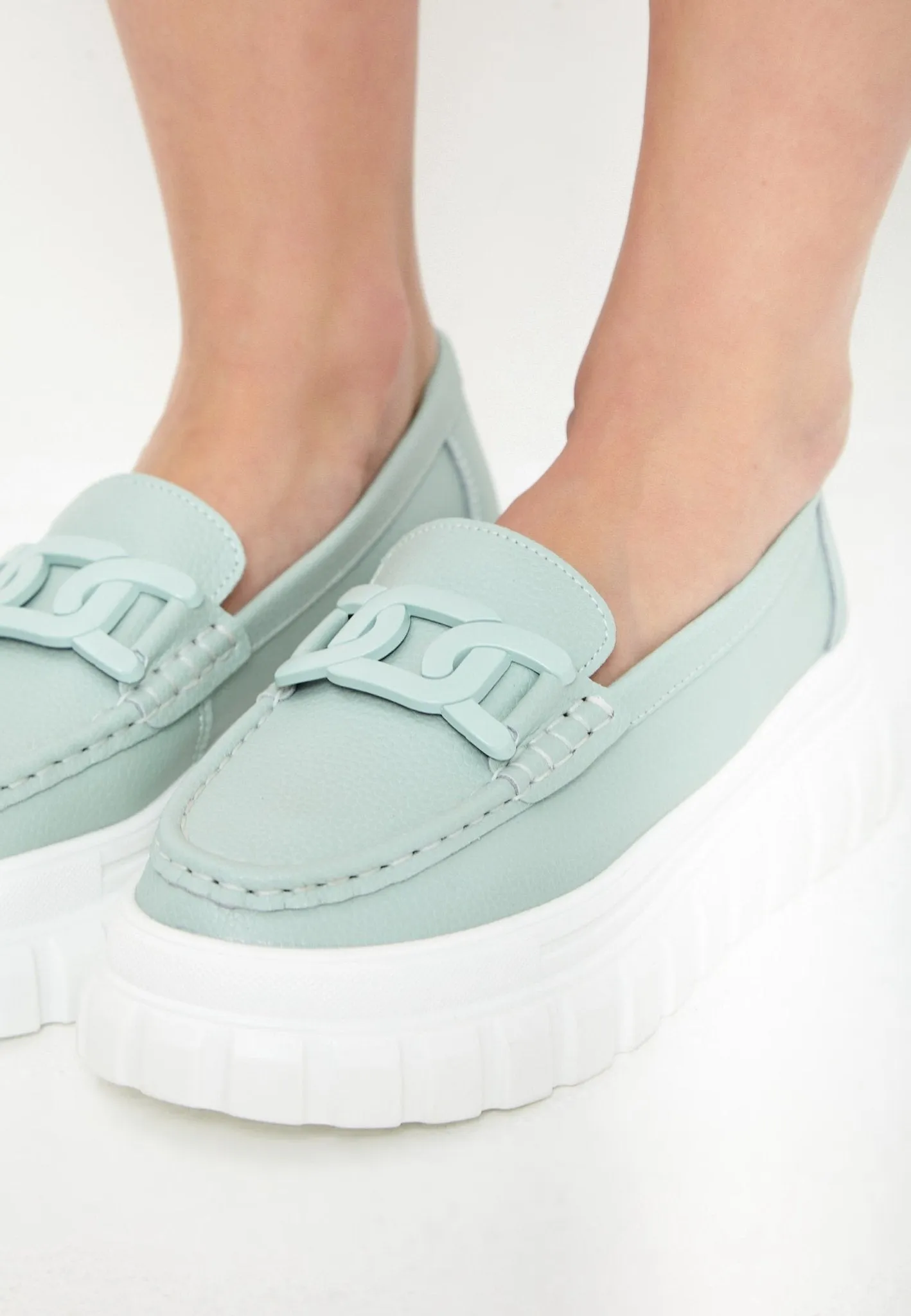 Leather Urban Platform Loafers - Blue