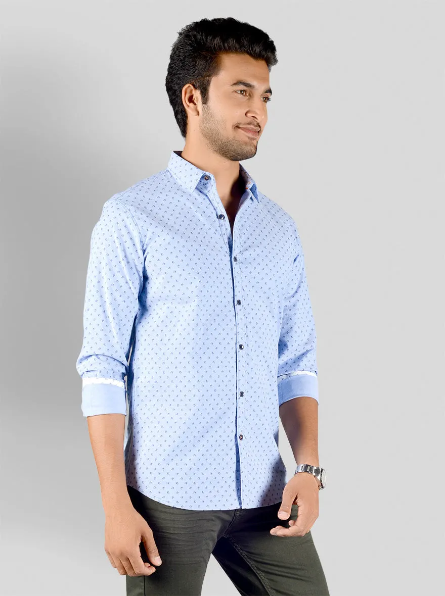 Light Blue Printed Slim Fit Casual Shirt | JadeBlue