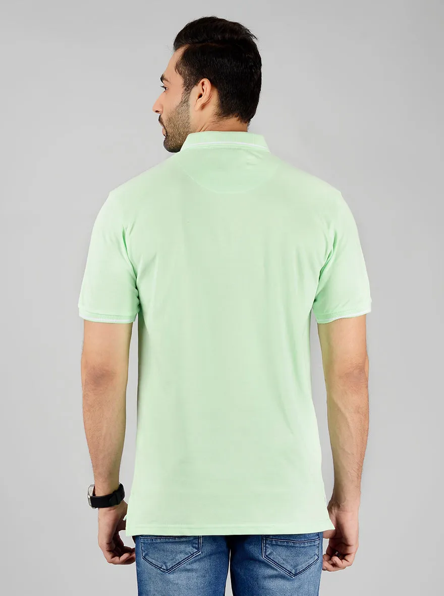 Light Green Solid Slim Fit Polo T-Shirt | JadeBlue