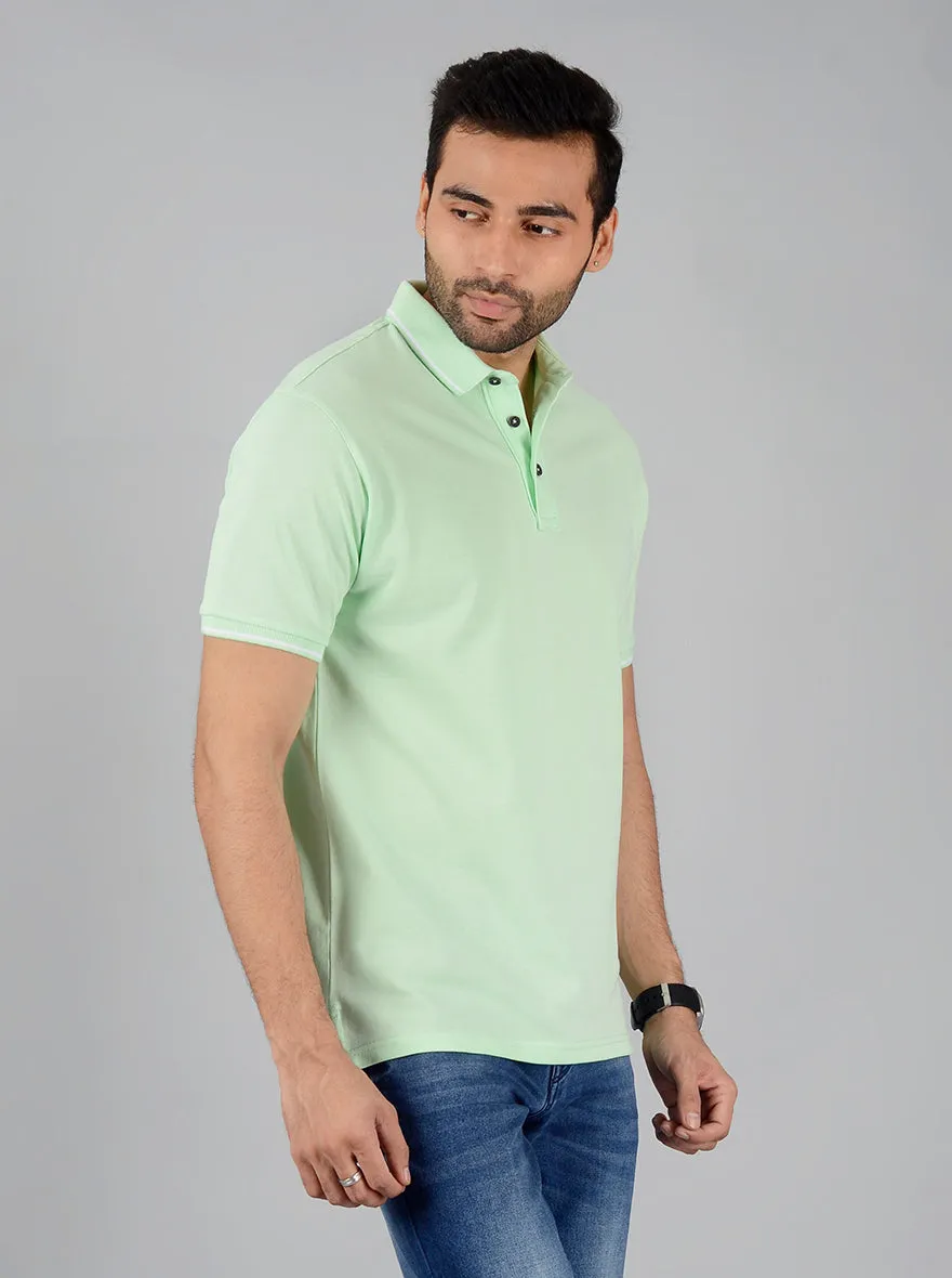 Light Green Solid Slim Fit Polo T-Shirt | JadeBlue