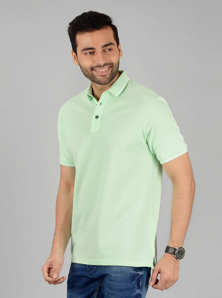 Light Green Solid Slim Fit Polo T-Shirt | JadeBlue