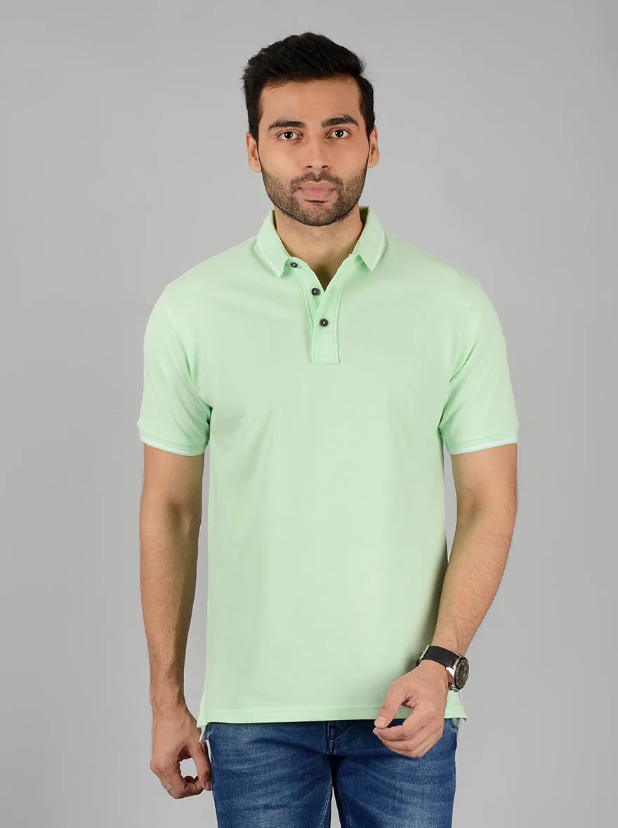 Light Green Solid Slim Fit Polo T-Shirt | JadeBlue