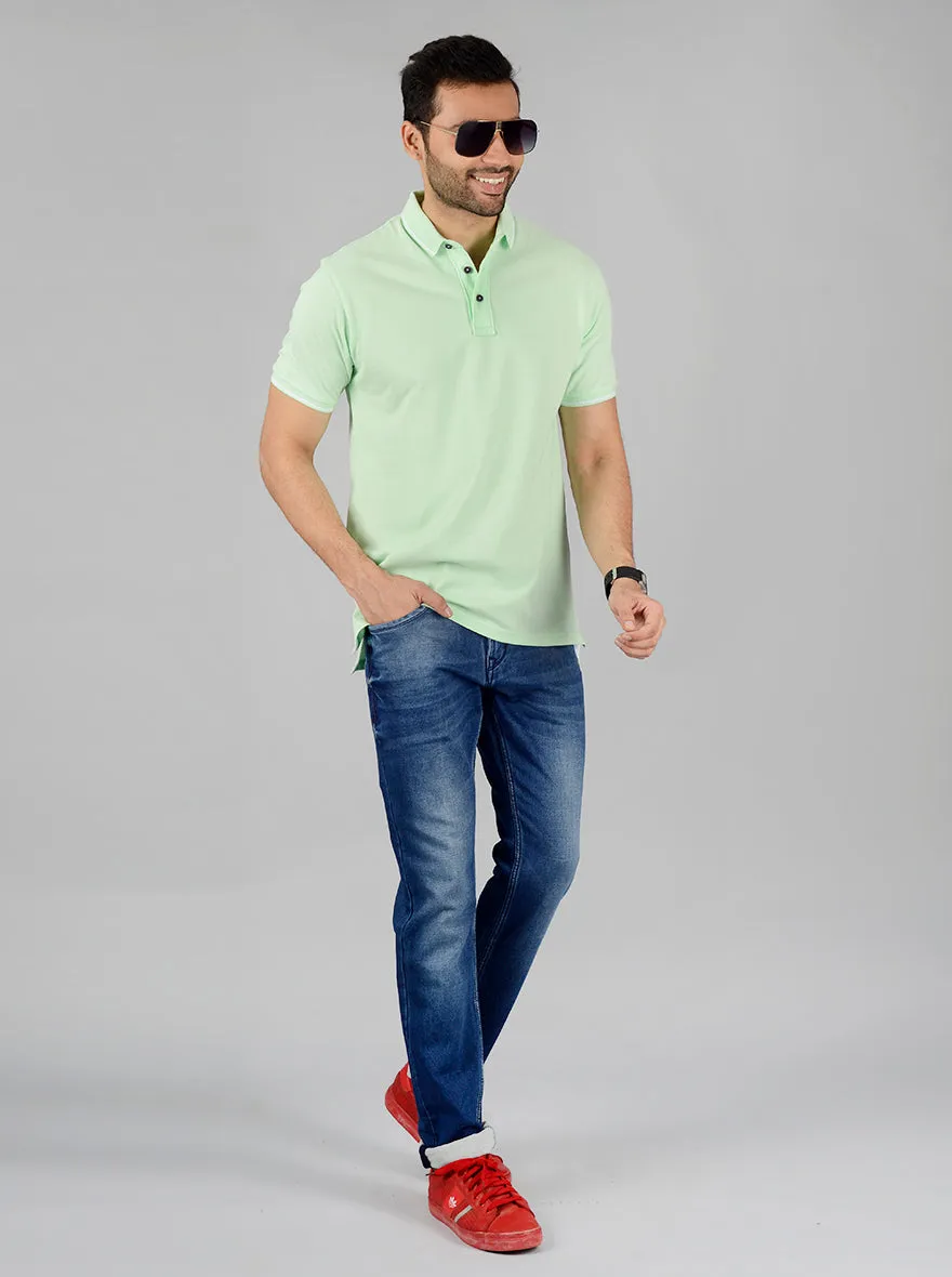 Light Green Solid Slim Fit Polo T-Shirt | JadeBlue