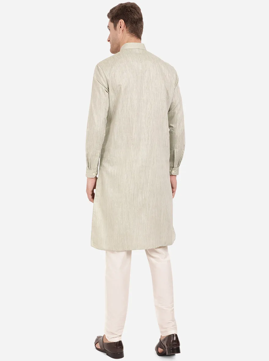 Light Grey Self Textured Regular Fit Modi Kurta | JadeBlue