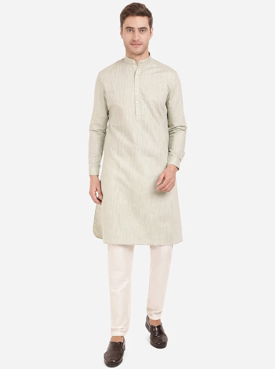 Light Grey Self Textured Regular Fit Modi Kurta | JadeBlue