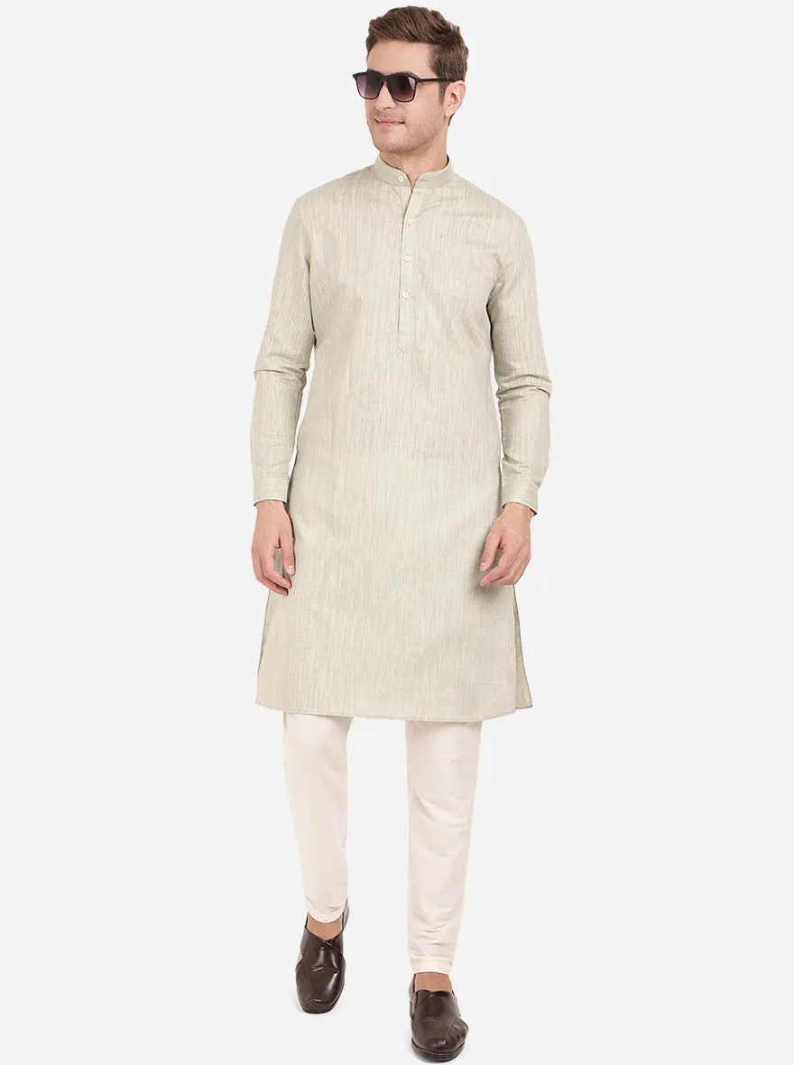 Light Grey Self Textured Regular Fit Modi Kurta | JadeBlue