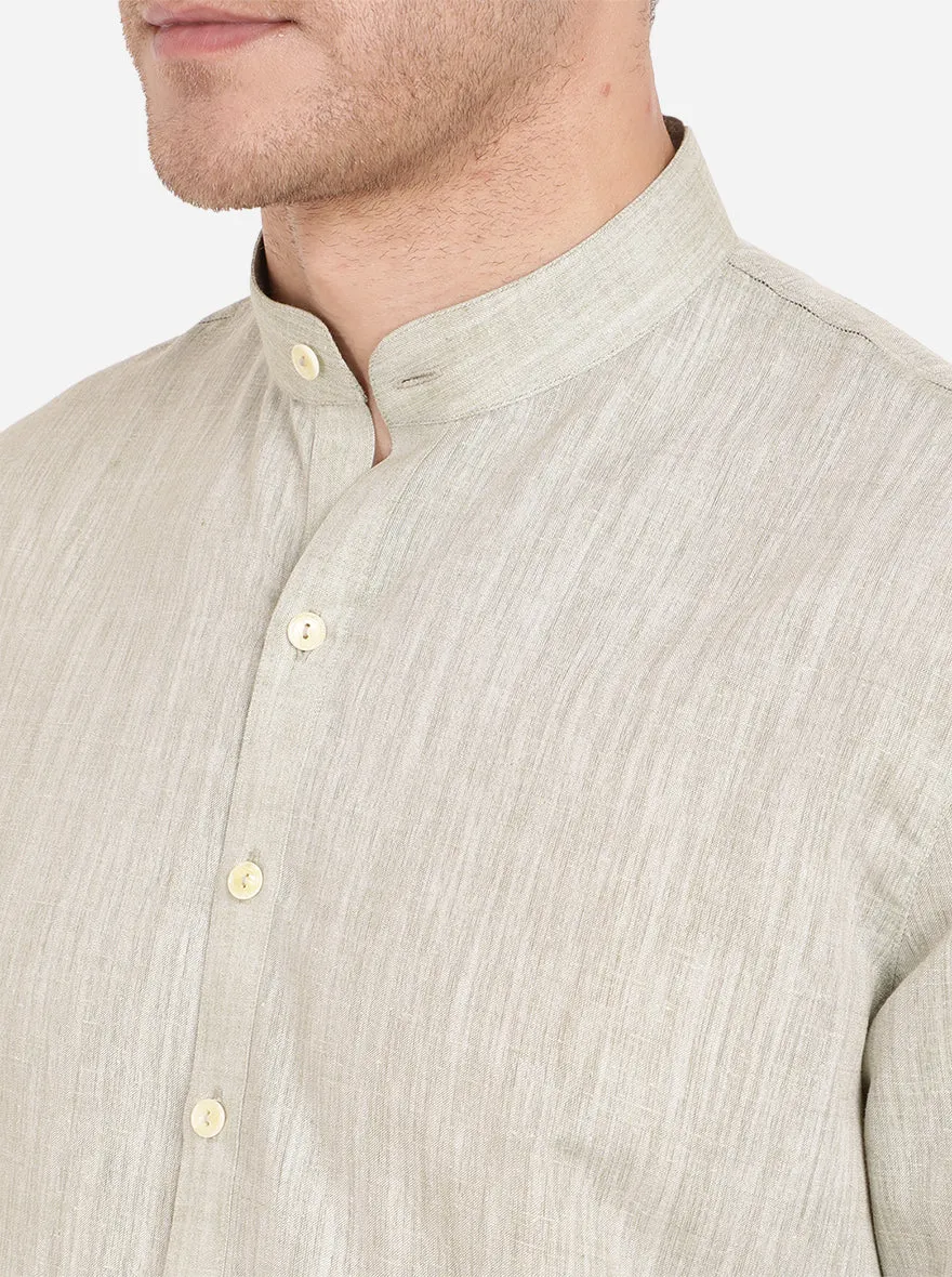 Light Grey Self Textured Regular Fit Modi Kurta | JadeBlue