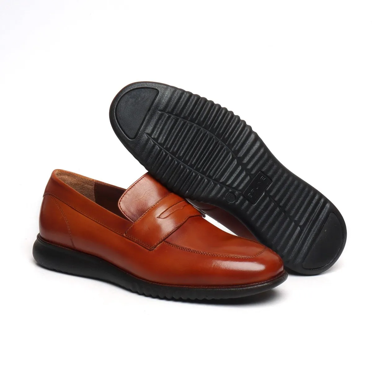 Light Weight Tan Leather Loafers with Black Sole