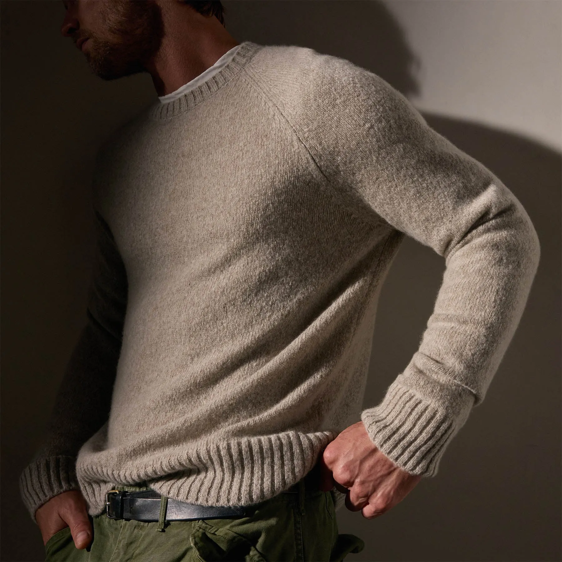 Lightweight Textured Cashmere Crew - Hazel