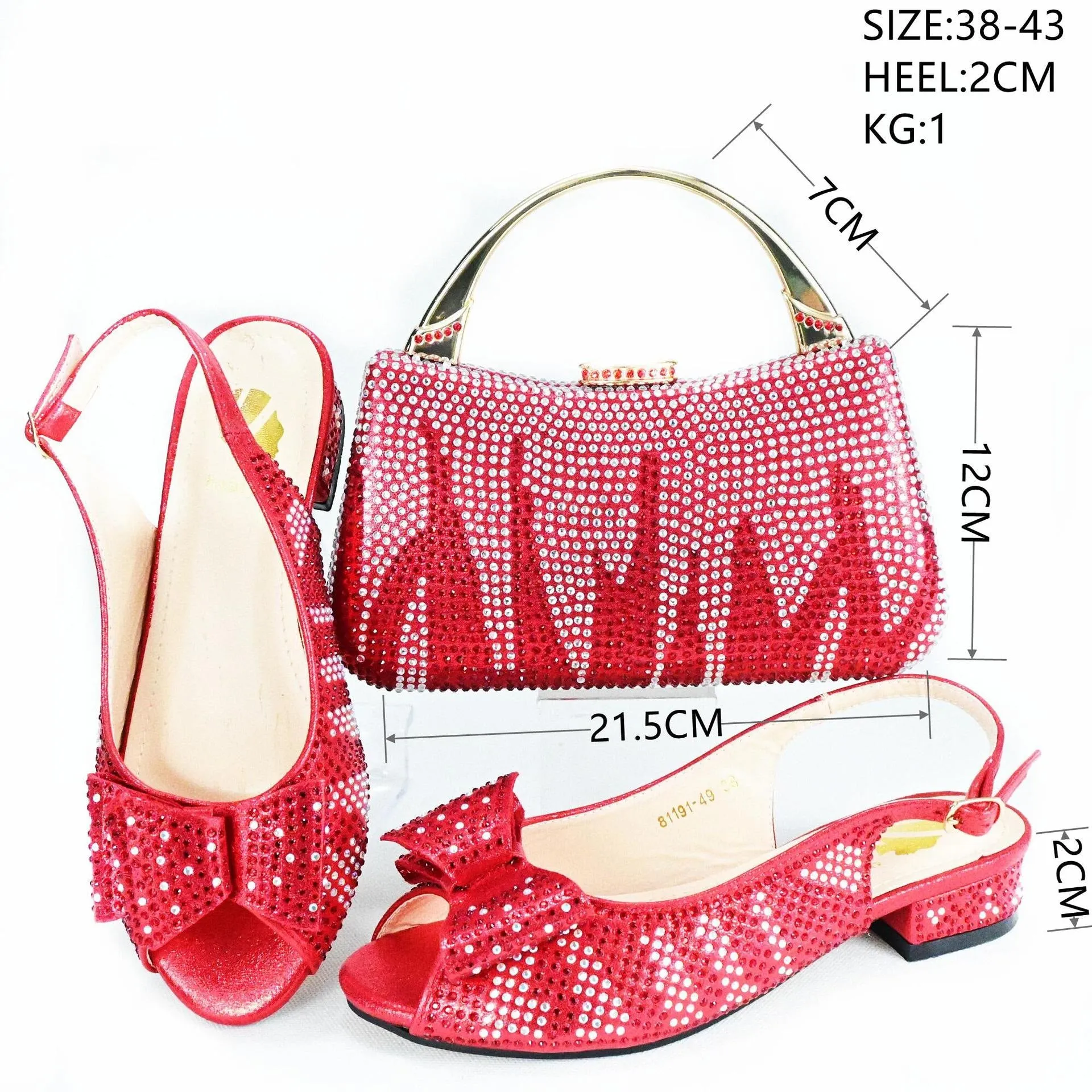 Low-Heeled Casual Daily Sandals With Handle Clutch Bag, Rhinestones Women Shoes Bag Set ,Beautiful Party Shoe Bag Set, Rhinestone Decoration Women’s Shoe Bag Set WL 21400