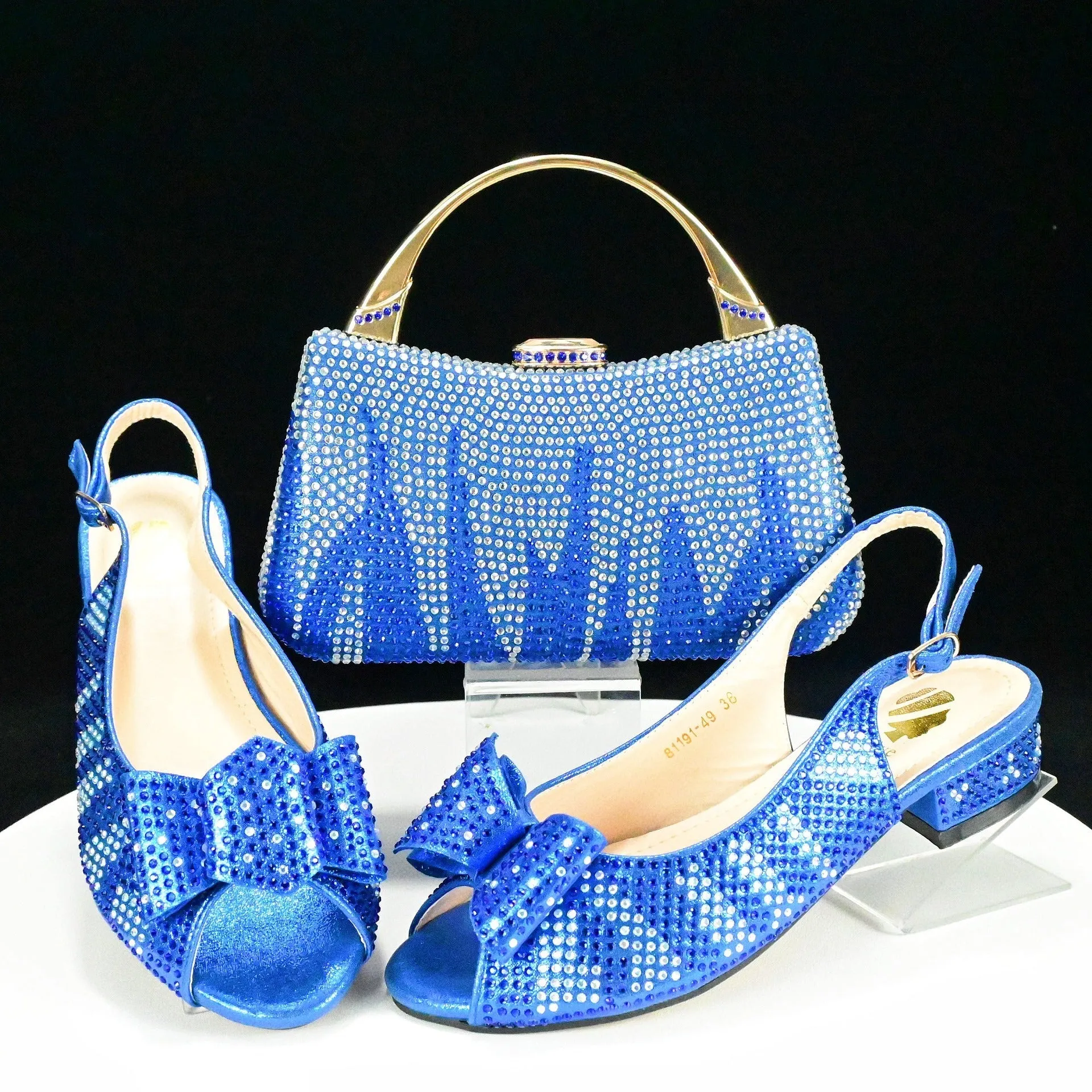 Low-Heeled Casual Daily Sandals With Handle Clutch Bag, Rhinestones Women Shoes Bag Set ,Beautiful Party Shoe Bag Set, Rhinestone Decoration Women’s Shoe Bag Set WL 21400