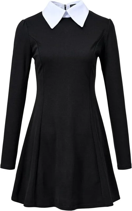 LUYANA Halloween Costumes for Adult Women Long Sleeve Black Dress Wednesday Addams Dress